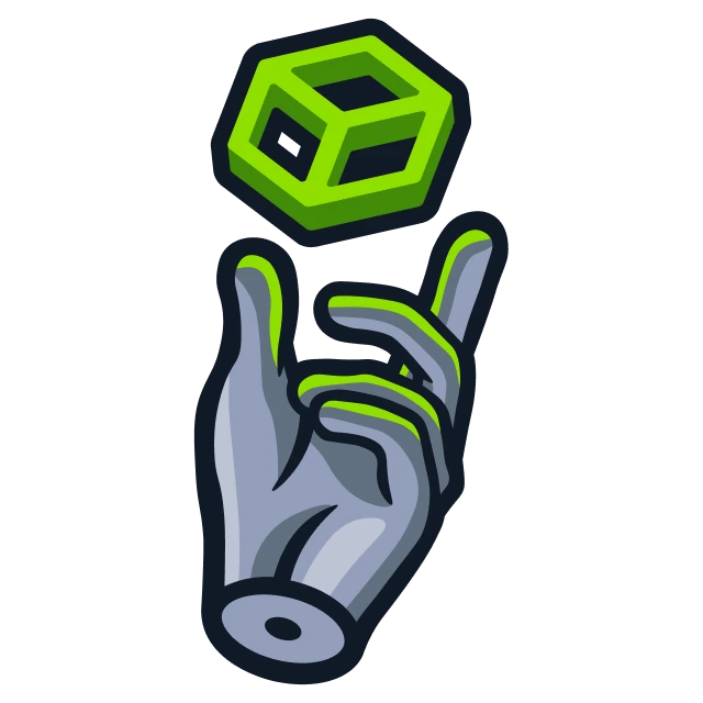 Hand reaching out to touch a floating cube