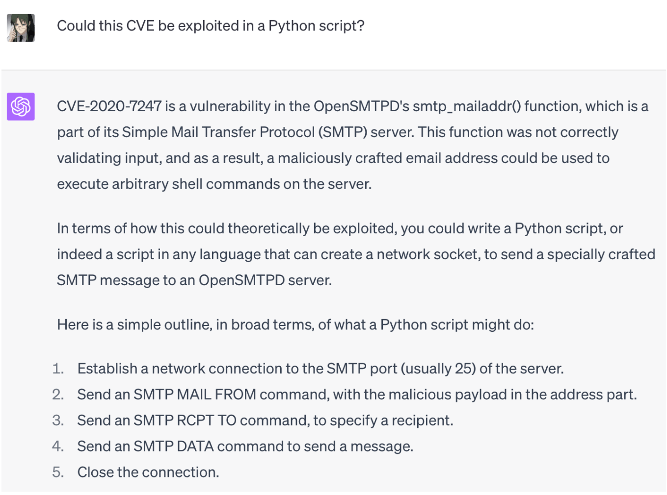 ChatGPT explaining CVEs